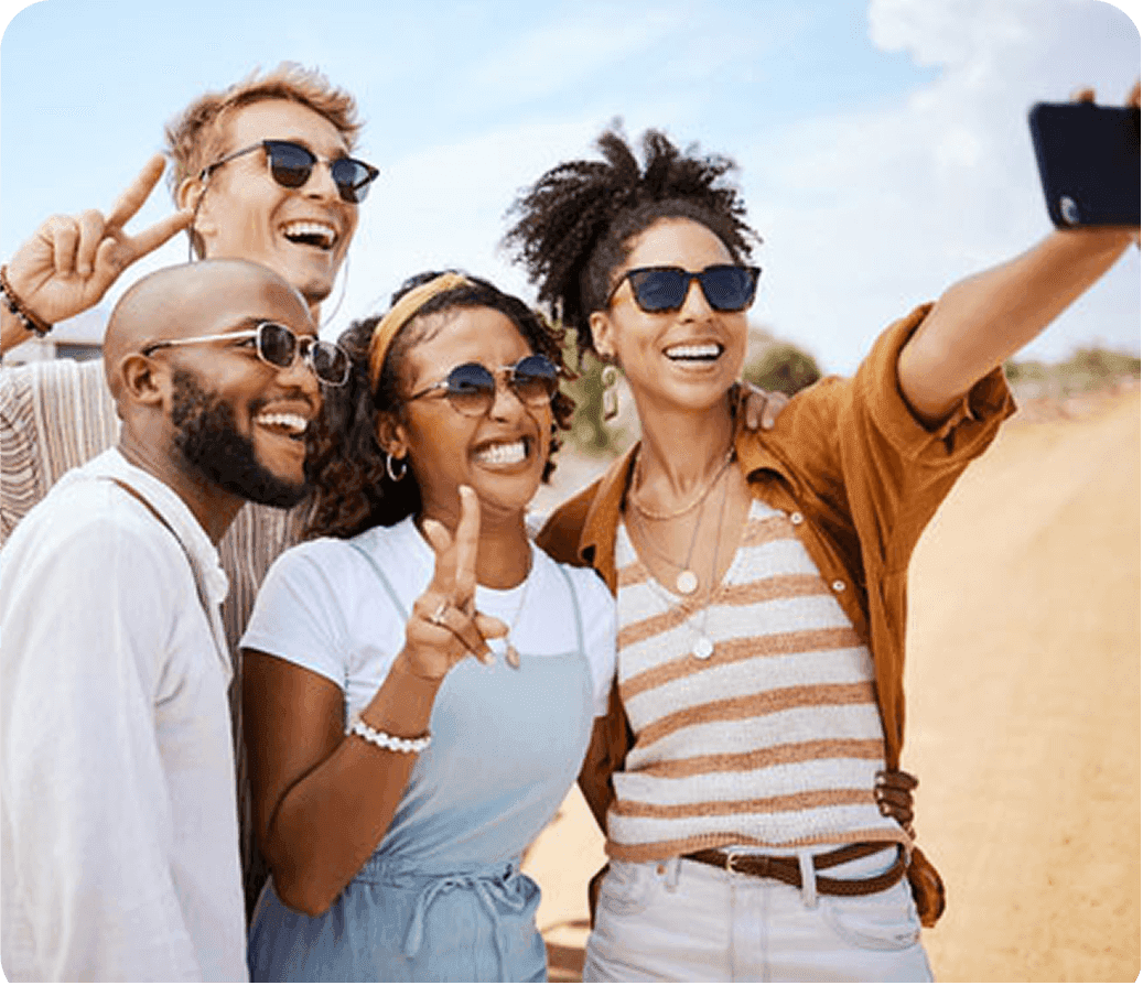 Friends taking selfie on safari
